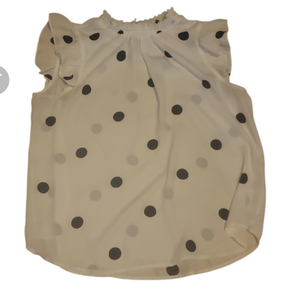 Tempted Los Angeles black white polka dot ruffled sleeveless blouse top L - Picture 1 of 6